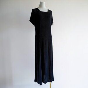 Coldwater Creek Black Slinky Stretch Maxi Dress Short Sleeve Size M